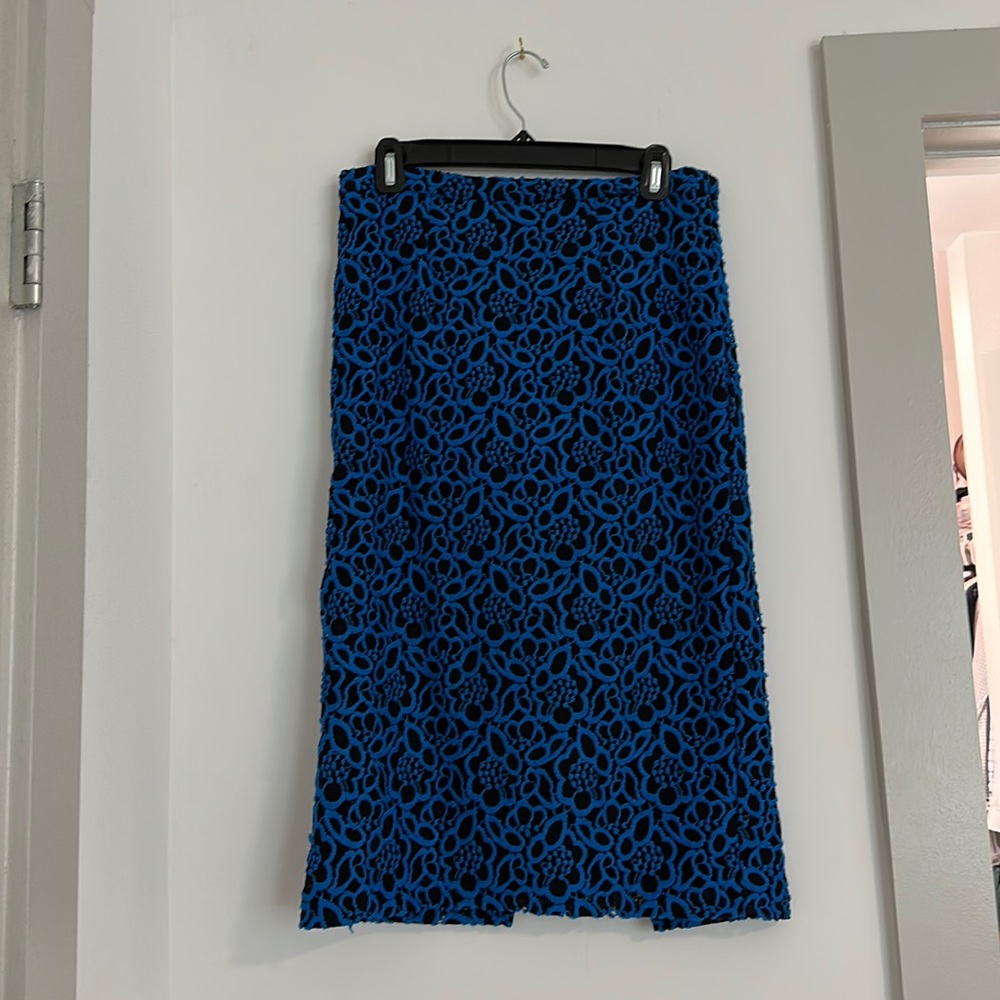 Eva Mendes Blue Lace Midi Skirt